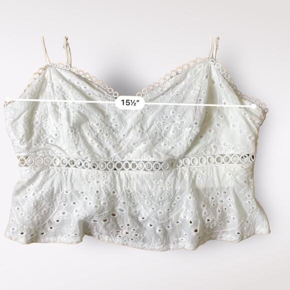 Lulus White Eyelet Lace Spaghetti Strap Crop Top‎ Size M - Picture 4 of 6